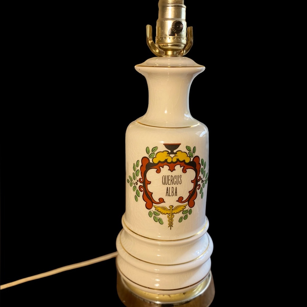 Beautiful vintage mid century apothecary style table lamp with pharmacy symbol